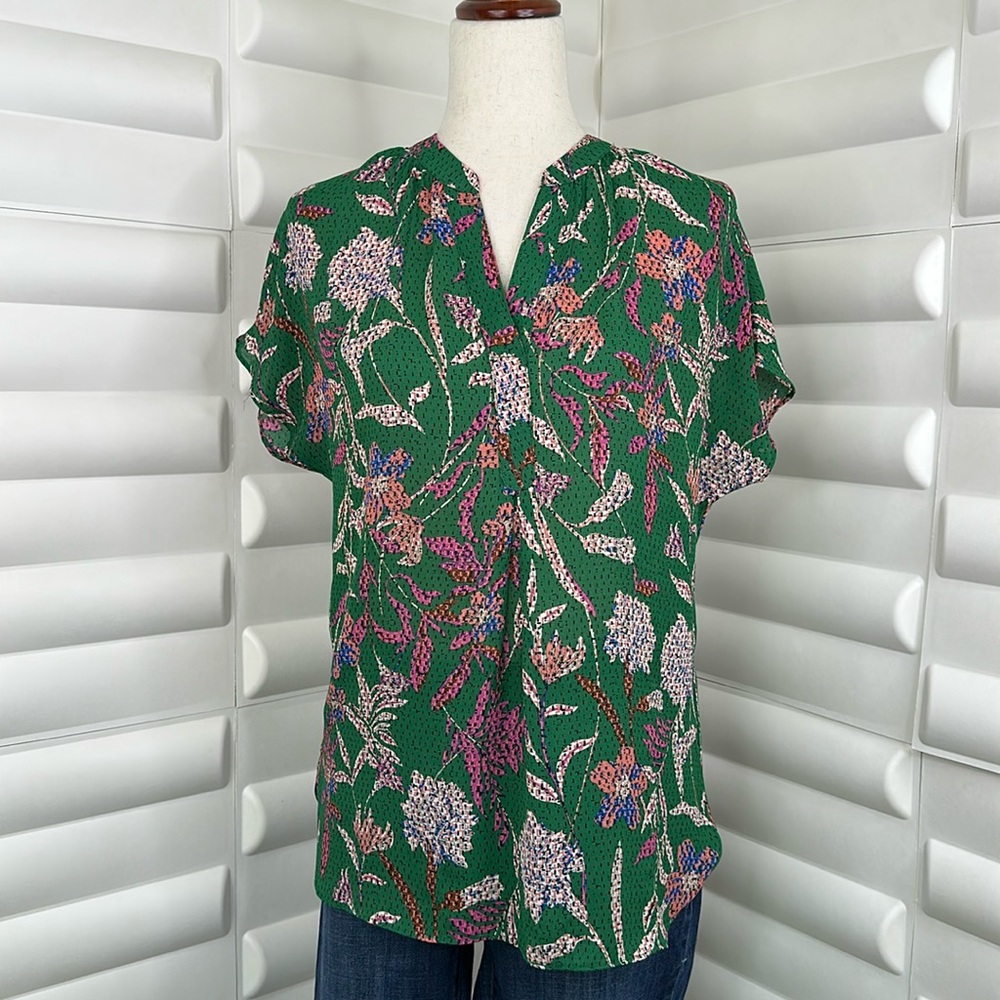 Jade Melody Tam Green Floral Blouse